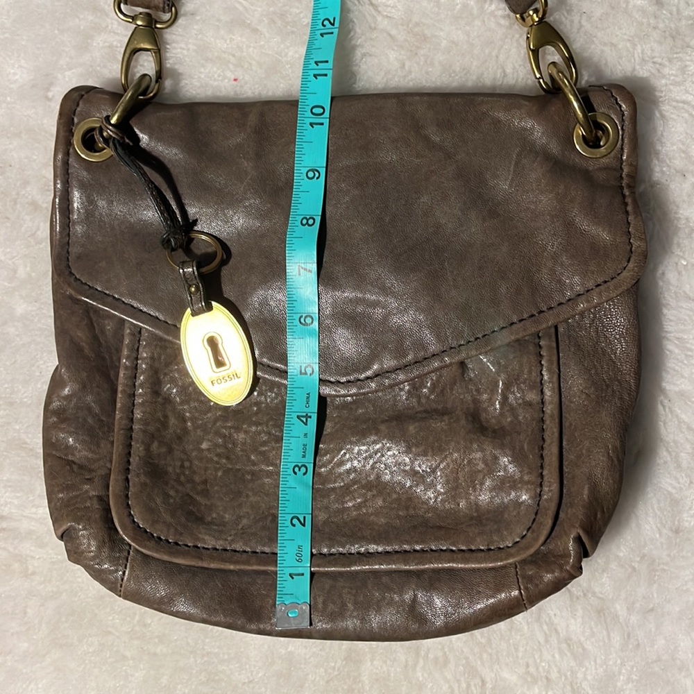 FOSSIL long live vintage grey brown olive distressed flap crossbody bag - Picture 14 of 15